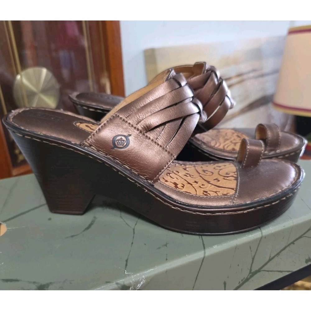 Born Leather Wedge Sandals Sz 8 NIB Bronze Boho Comfort Platform 👡
